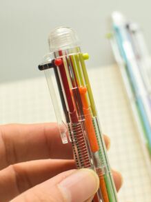 6-in-1 Multi-color Transparent Design Retractable Ballpoint Pen For Aesthetic Office/School Supplies - Multicolor - View 3