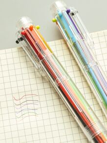 6-in-1 Multi-color Transparent Design Retractable Ballpoint Pen For Aesthetic Office/School Supplies - Multicolor - View 5