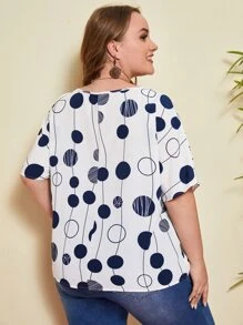 EMERY ROSE Plus Dot Print Batwing Sleeve Top - Blue and White - View 2