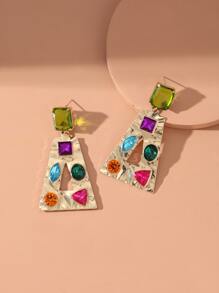 Rhinestone Decor Geometric Drop Earrings - Nhiều màu - Xem 2