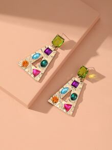 Rhinestone Decor Geometric Drop Earrings - Nhiều màu - Xem 4