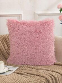Funda de cojín sin relleno unicolor de peluche - Rosa - Ver 2