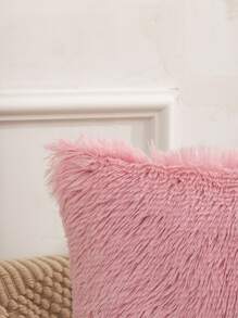 Funda de cojín sin relleno unicolor de peluche - Rosa - Ver 3