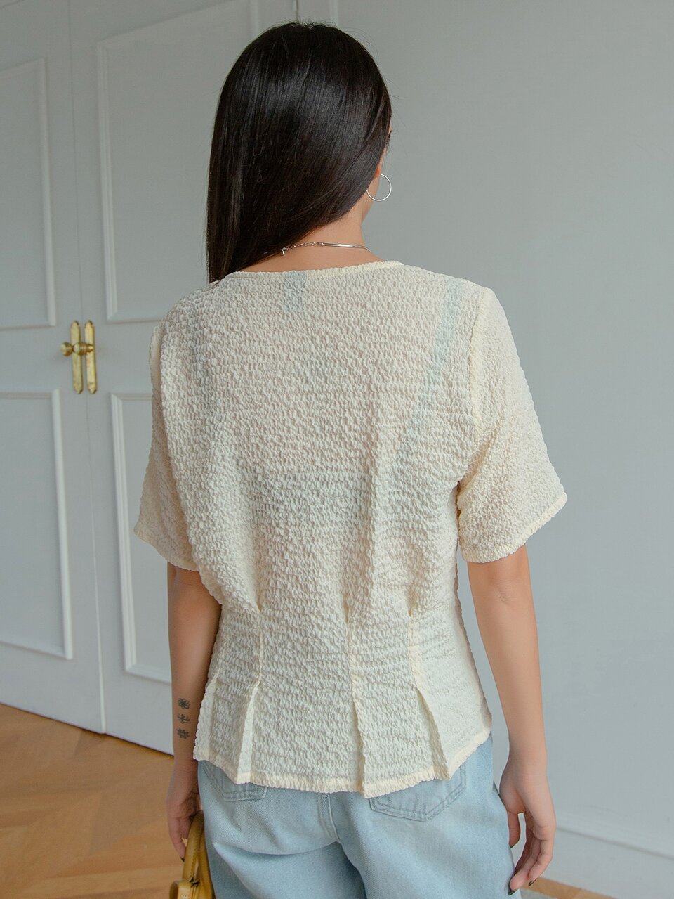 Textured V Neck Blouse