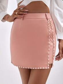 Váy nữ Ngọc trai Dây kéo màu trơn Hấp dẫn - Màu Hồng  San hô - Xem 3