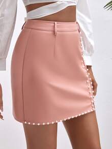 Váy nữ Ngọc trai Dây kéo màu trơn Hấp dẫn - Màu Hồng  San hô - Xem 4