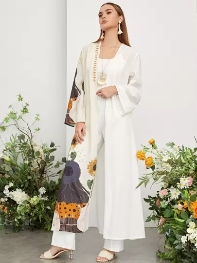 Al Najma Figure Graphic Flounce Sleeve Abaya, Modest Robe