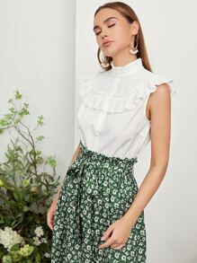 Mulvari Frill Mock Neck Ruffle Detail Blouse & Ditsy Floral Belted Skirt Set - Multicolor - View 5