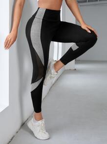 Yoga Futuristic Quần Leggings Thể thao Nữ Tương phản Mesh Khối Màu - màu đen - Xem 1
