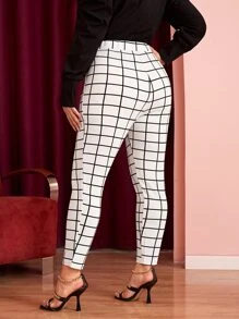 SHEIN Clasi Quần Plus Size Sọc ca rô Giải trí - trắng - Xem 2