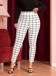 SHEIN Clasi Quần Plus Size Sọc ca rô Giải trí - trắng - Xem 3