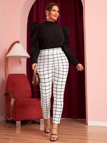 SHEIN Clasi Quần Plus Size Sọc ca rô Giải trí - trắng - Xem 4