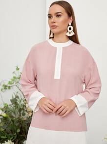 Seusyu Bộ đồ hai mảnh nữ Cao thấp Chia Khối Màu Giải trí - Màu Hồng baby - Xem 5