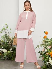 Seusyu Bộ đồ hai mảnh nữ Cao thấp Chia Khối Màu Giải trí - Màu Hồng baby - Xem 6