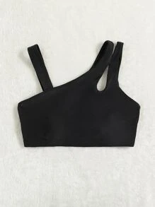 SHEIN Swim Plain Cut Out Bikini Top, For Summer Beach Vacation - Black - View 3