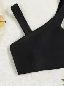 SHEIN Swim Plain Cut Out Bikini Top, For Summer Beach Vacation - Black - View 4