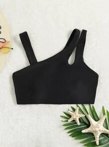 SHEIN Swim Plain Cut Out Bikini Top, For Summer Beach Vacation - Black - View 5