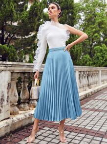 SHEIN 鏈條腰百褶半身裙 - 淺藍色 - 查看 3