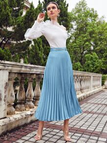 SHEIN 鏈條腰百褶半身裙 - 淺藍色 - 查看 6