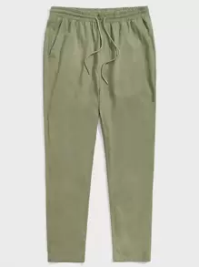 GENTILAND Loose Fit Men's Solid Color Drawstring Waist Pants - Army Green - View 1