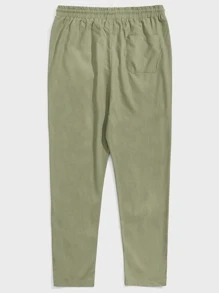 GENTILAND Loose Fit Men's Solid Color Drawstring Waist Pants - Army Green - View 2