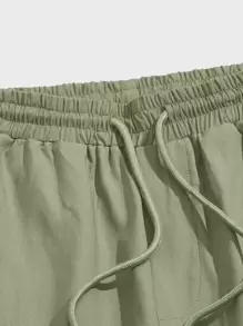 GENTILAND Loose Fit Men's Solid Color Drawstring Waist Pants - Army Green - View 3