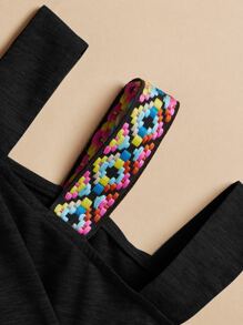 Seusyu Áo thun nữ Cắt ra Nghề thêu Hình học Giải trí - màu đen - Xem 3