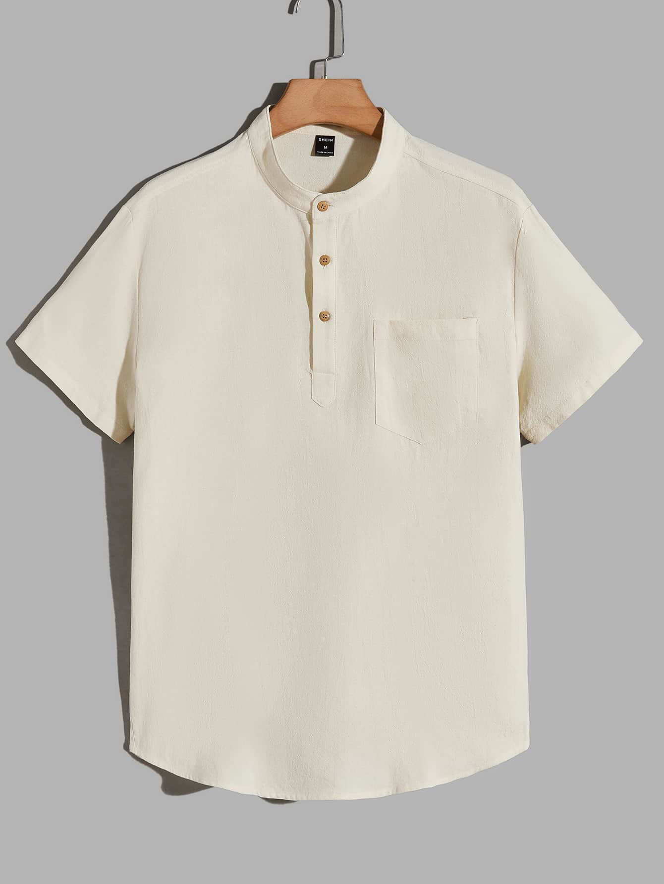 Manfinity NXTstreet Nam Áo sơ mi Bông Chất rắn Placket nửa nút Vá Túi - Màu be - Xem 1