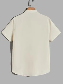 Manfinity NXTstreet Nam Áo sơ mi Bông Chất rắn Placket nửa nút Vá Túi - Màu be - Xem 2