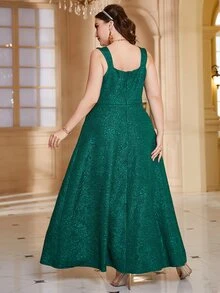 SHEIN Unity Plus Floral Embossed Split Thigh Maxi Cami Dress - Green - View 2