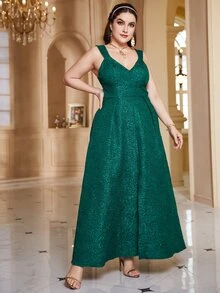 SHEIN Unity Plus Floral Embossed Split Thigh Maxi Cami Dress - Green - View 5