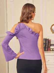 Mulvari Áo nữ Cắt ra Xù màu trơn Hấp dẫn - Màu tím  Violet - Xem 2