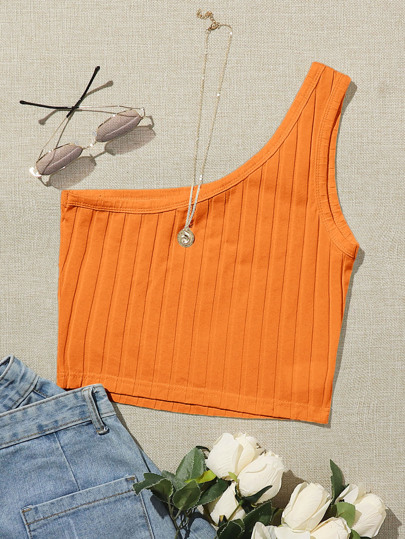 لباس علوي قصير كتف واحد محبوك مضلع