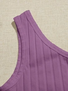 SHEIN EZwear 單肩羅紋針織短版上衣 - 淡紫色 - 查看 4