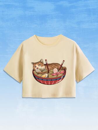 Vincenttrinidadart J-Fashion Cat & Noodle Graphic Crop Tee