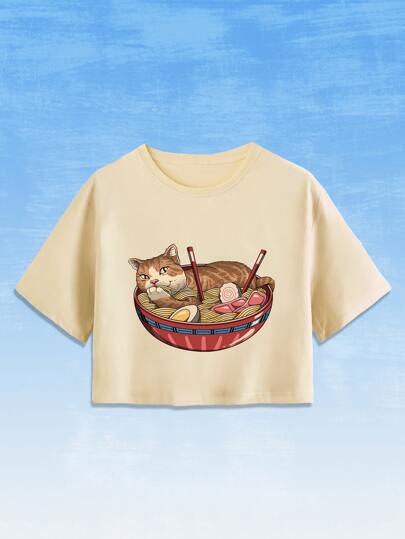 Vincenttrinidadart J-Fashion Cat & Noodle Graphic Crop Tee