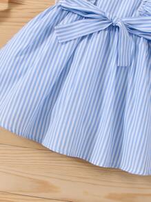 Bebé Vestido con cinturón de rayas ribete con fruncido - Azul - Ver 3
