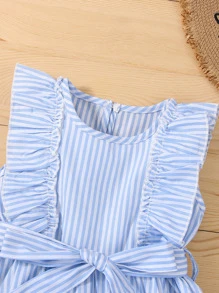 Bebé Vestido con cinturón de rayas ribete con fruncido - Azul - Ver 4