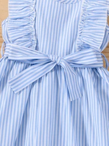 Bebé Vestido con cinturón de rayas ribete con fruncido - Azul - Ver 6