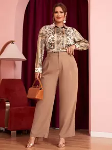 Mulvari Plus Scarf Print High Low Hem Satin Shirt - Multicolor - View 4