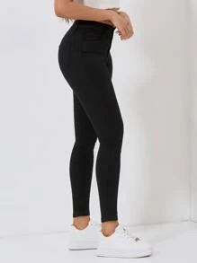 SHEIN PETITE High Waist Skinny Jeans - Black - View 2