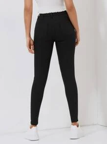 SHEIN PETITE High Waist Skinny Jeans - Black - View 3