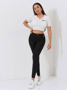 SHEIN PETITE High Waist Skinny Jeans - Black - View 4