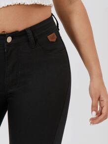 SHEIN PETITE High Waist Skinny Jeans - Black - View 5