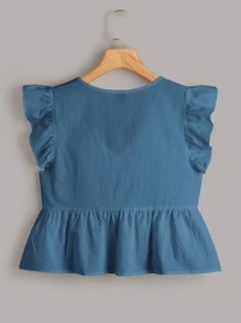 Soleia Butterfly Sleeve Ruffle Hem Top - Blue - View 2