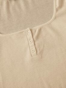 SHEIN EZwear 休闲百搭纯色弧形下摆短袖T恤，夏季