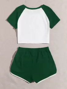Muchica Raglan Sleeve Crop Top & Runner Shorts Set - Multicolor - View 2