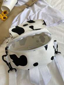 迷你奶牛图案帆布挎包，时尚休闲奶牛印花图案女士钱包 - 黑與白 - 查看 3