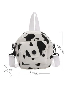 迷你奶牛图案帆布挎包，时尚休闲奶牛印花图案女士钱包 - 黑與白 - 查看 6