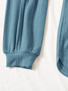 SHEIN EZwear Drop Shoulder Notched Neck Top & Shorts Set - Dusty Blue - View 5